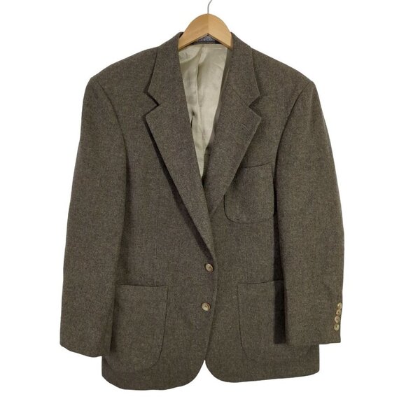 Lands End Sport Coat Blazer Jacket Mens 43R Brown Wool 2 Button - Picture 1 of 14